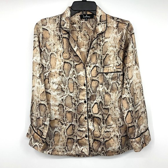 Lulus Top Snake Print Satin Rhea Button Down Long Sleeve - Picture 4 of 13